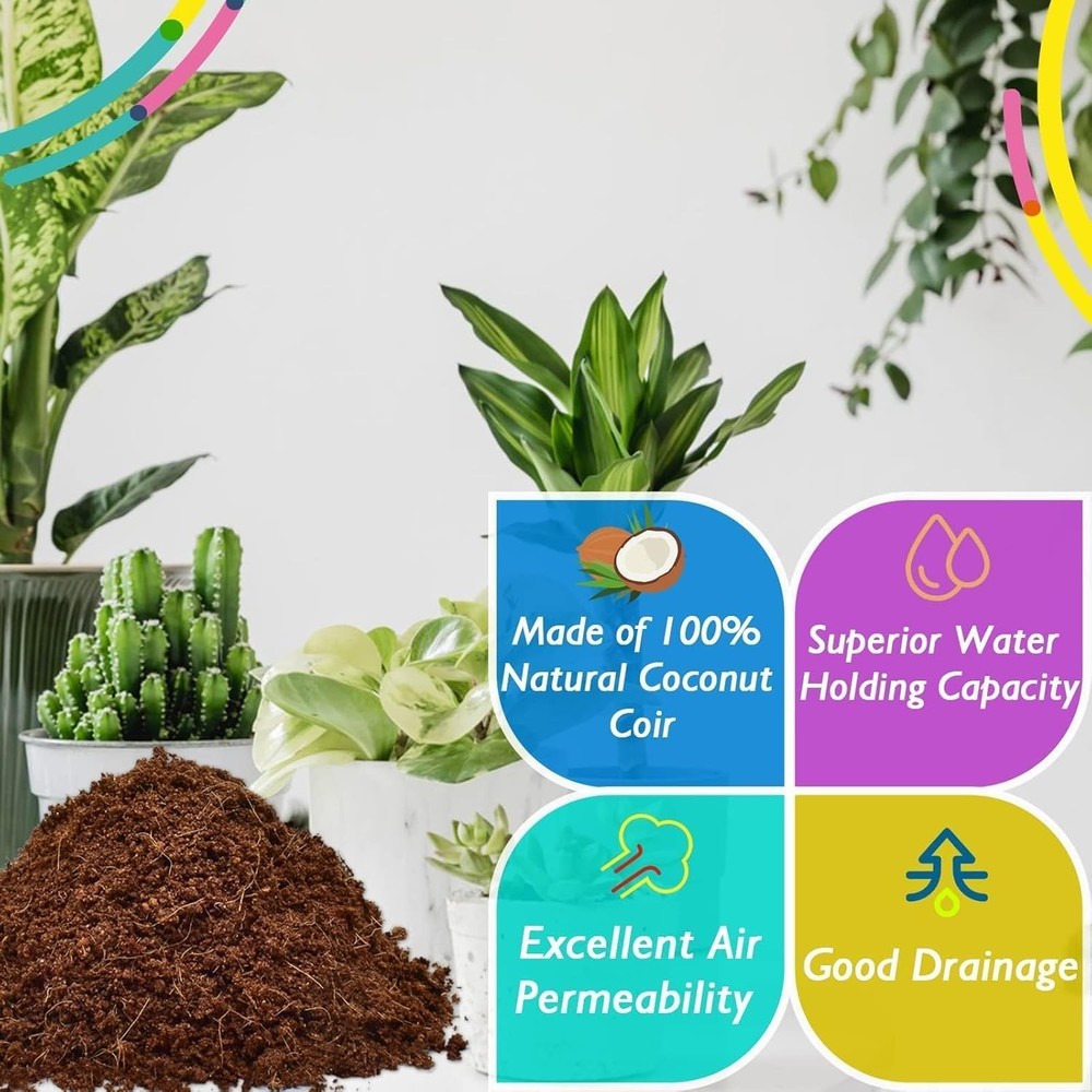 6 Pcs Organic Coconut Coir Bricks for Plants, Compressed Coco Coir Bric
