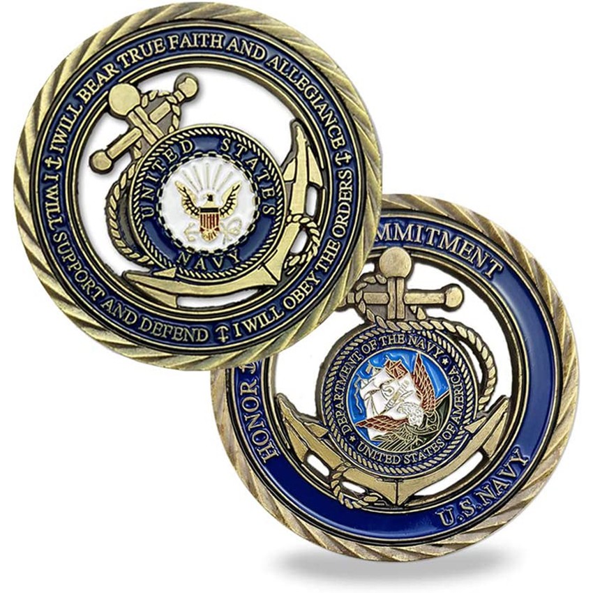 US Navy Emblem Core Value Bronze Hollow Military Challenge Medal Commitment Coin