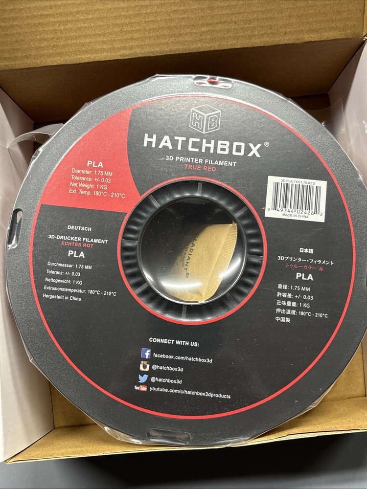 HATCHBOX 3D PLA-1KG1.75-RED Printer Filament - Red NIB