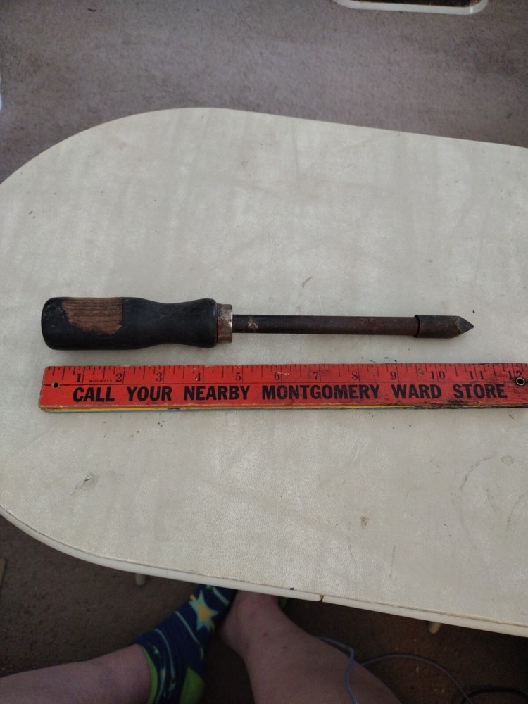 Vintage soldering iron copper head wood handle primitive