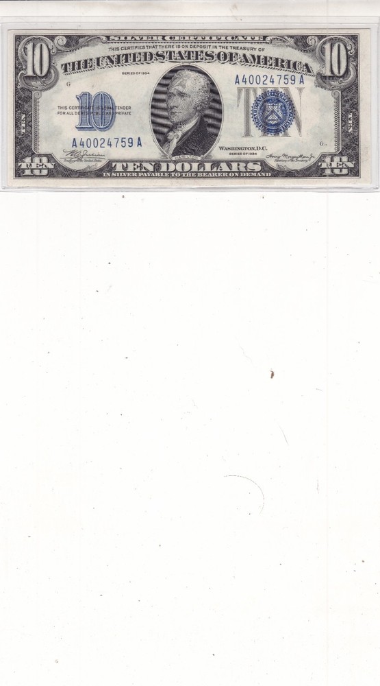 1934 $10 Small Size Silver Certificate - Great Note