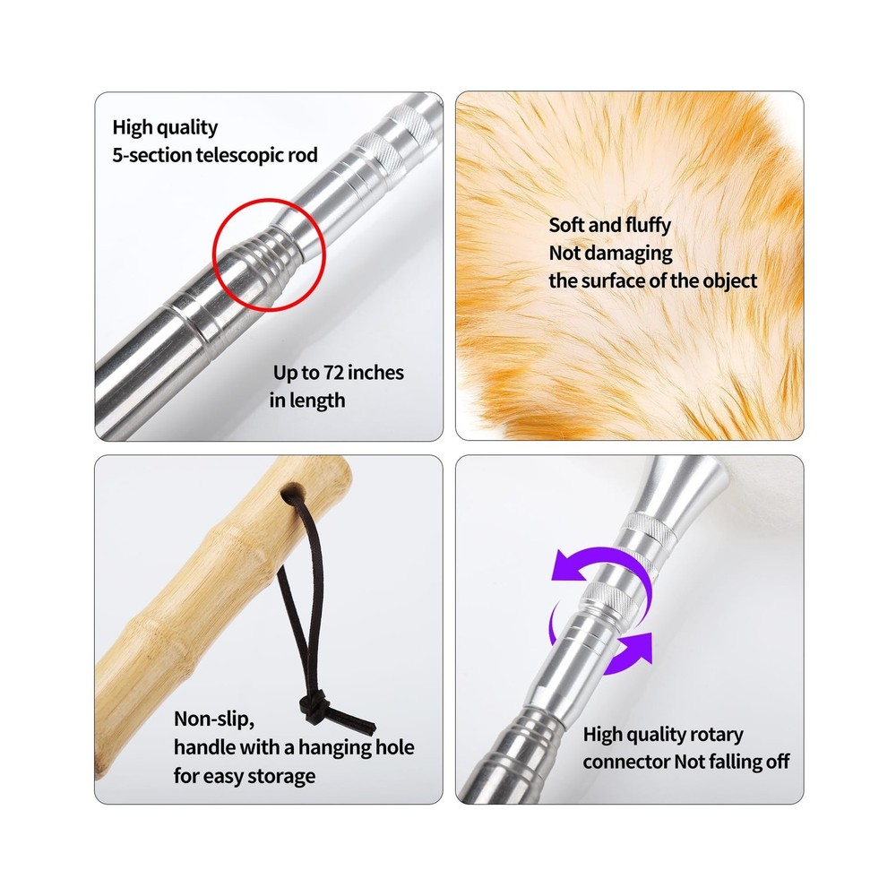 Feathers Duster,Long Telescoping Lambswool Dusters with Stainless S... Fast Ship