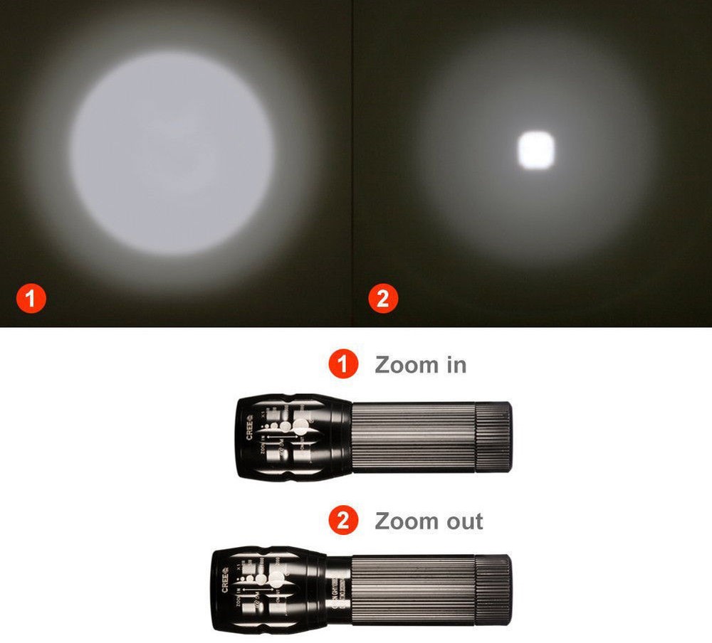 LED Flashlight Torch 1193 With Adjustable Focus Zoom + Battery