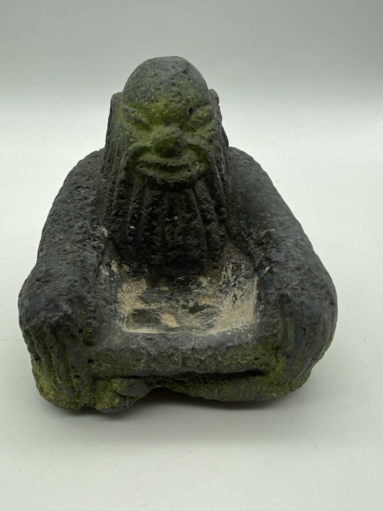 VERY OLD BEARDED MAN INCENSE BURNER CARVED IN STONE
