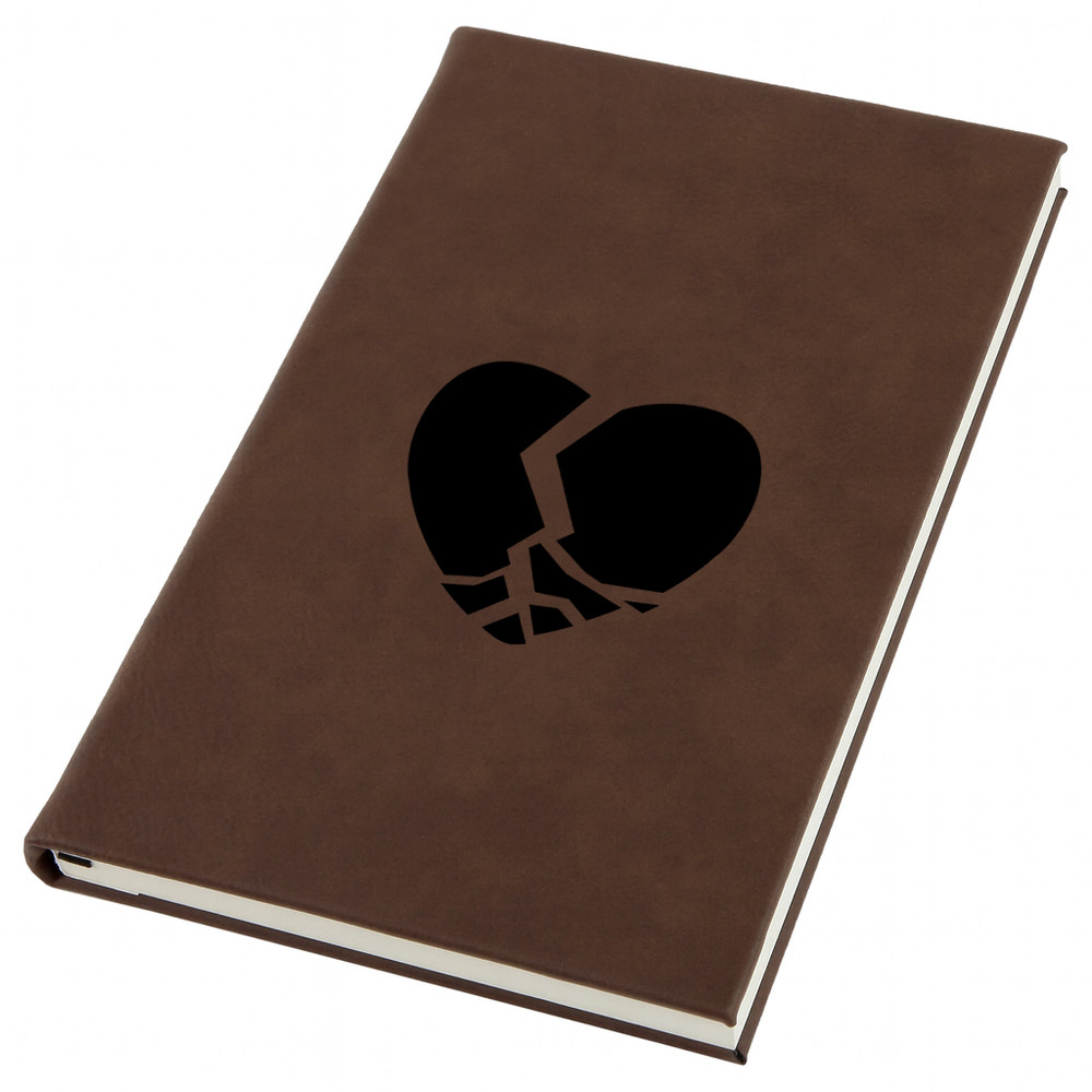 Broken Heart Engraved Leather Journal, Personal Planner with Lined Pages