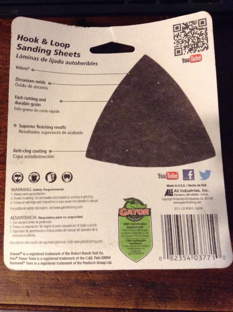 Gator Hook & Loop Sanding Sheets - 80 Grit - Black Zirconium - Oscillating Tools