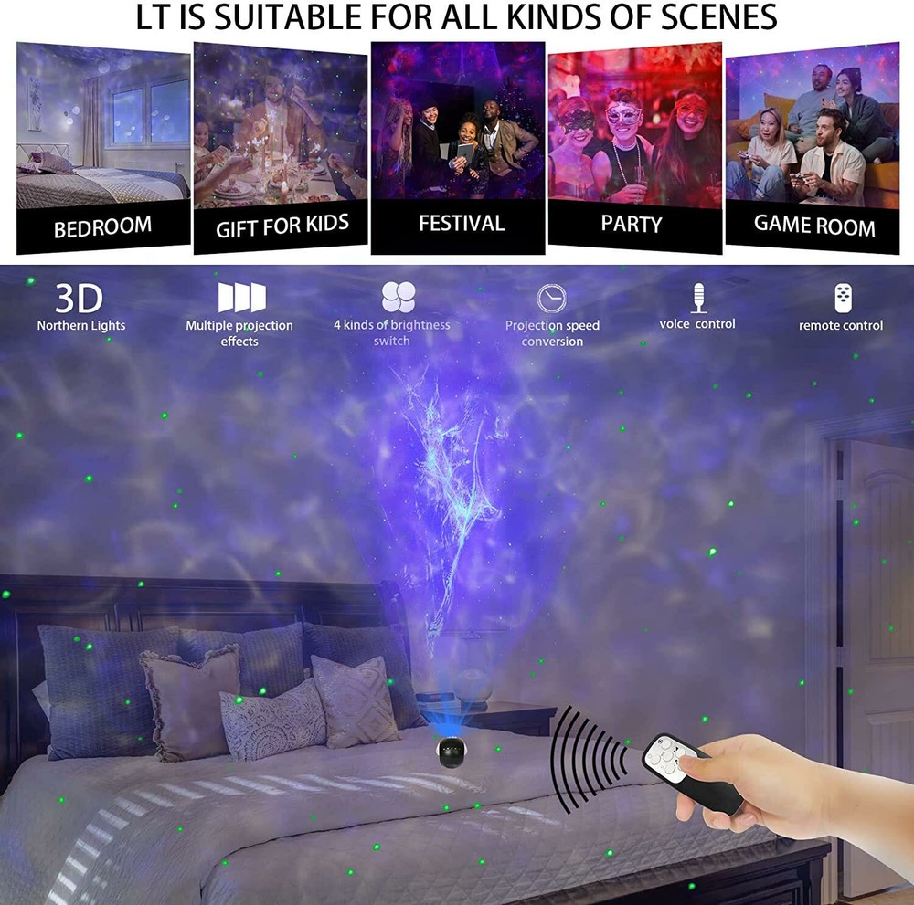 USB Aurora Galaxy Star Room Projection Lamp 3D Night Light with Remote Control