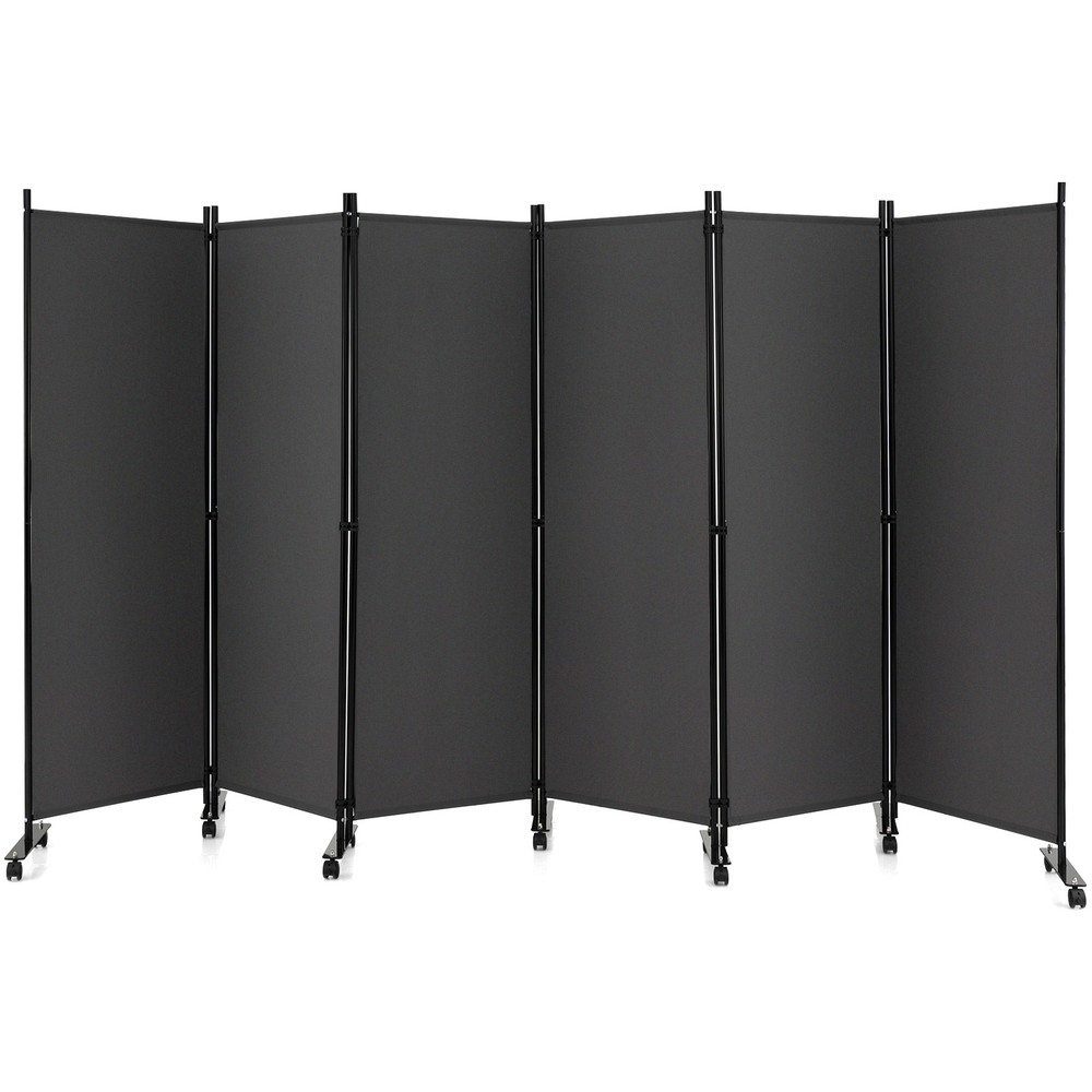 6-Panel Folding Room Divider 6' Rolling Privacy Screen w/ Lockable Wheels Grey