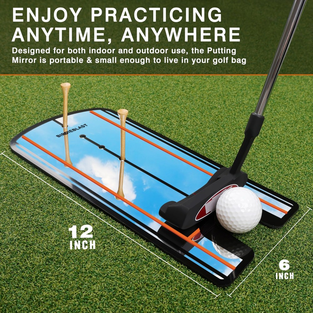 BIRDIEBLAST Golf Putting Mirror, Mirror Training Aid 2' x 4', Black