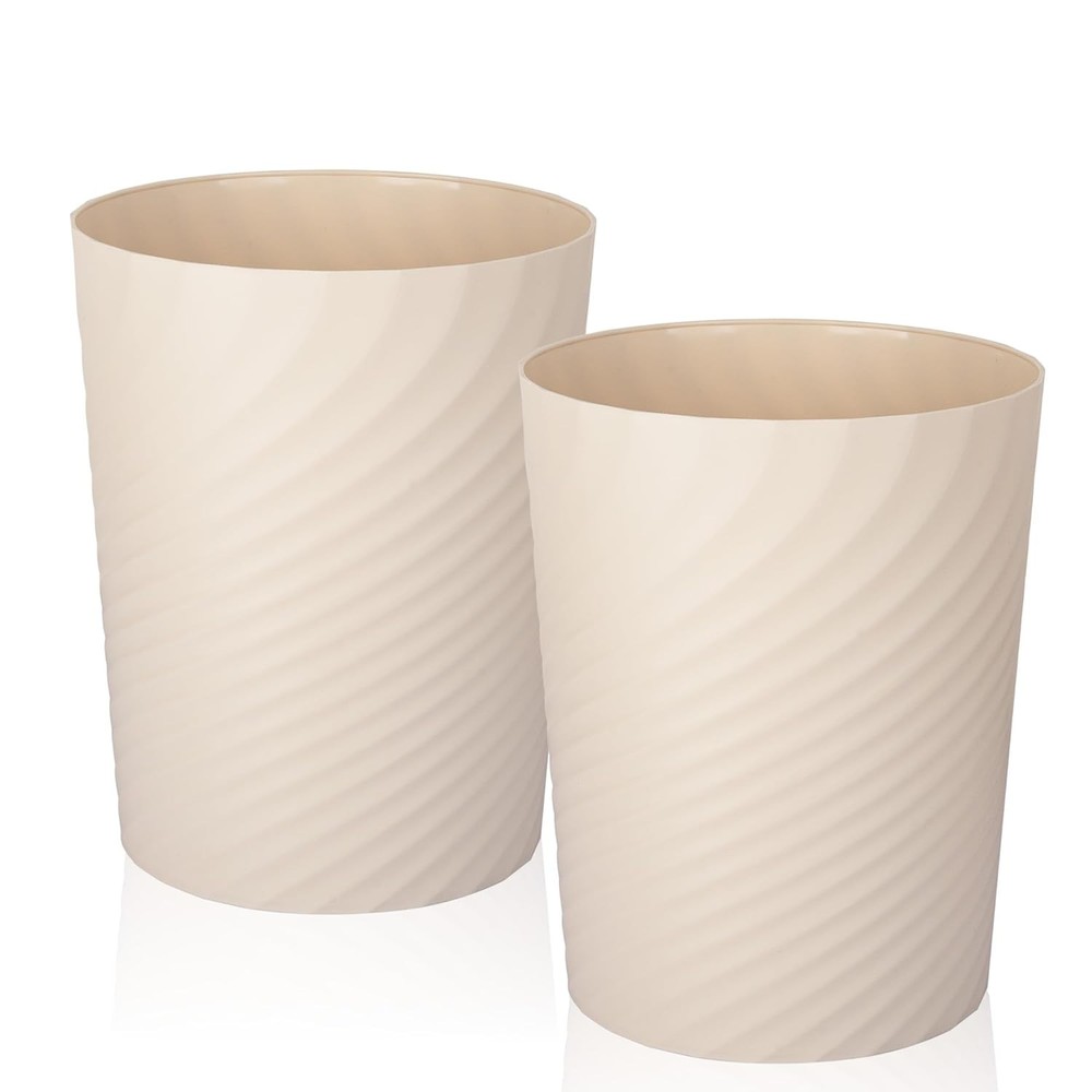 UUJOLY Plastic Small Trash Can Wastebasket, Garbage Container 2 Pack, Beige