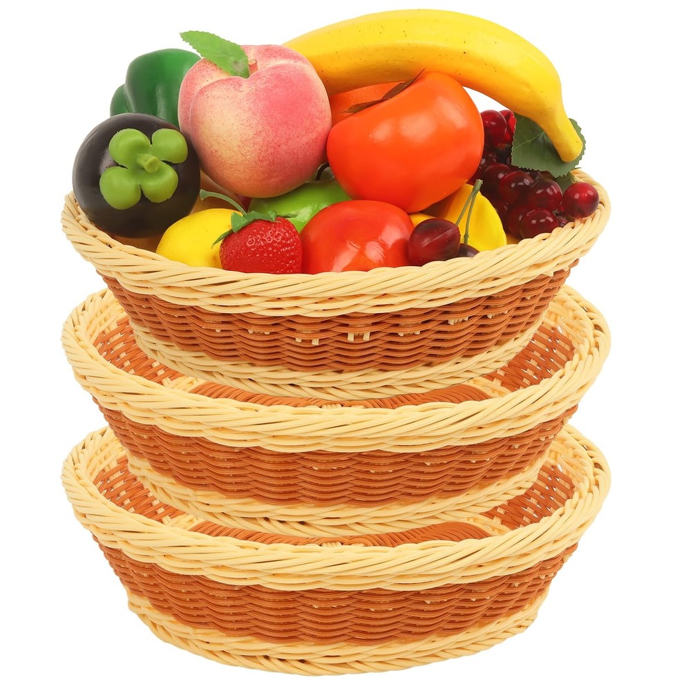 11.8 Inch Wicker Baskets,3 Pack Woven Bread Baskets Round Fruit Baskets Stack...