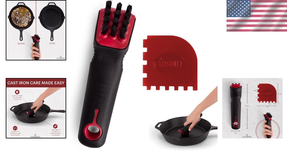 Compact Cast Iron Cleaning Brush & Ergonomic Pan Scraper - Kitchen Essential