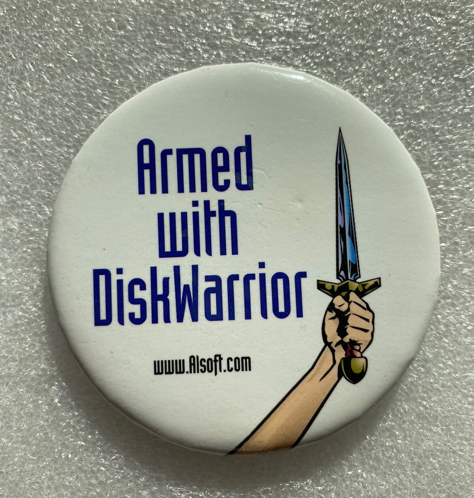 ARMED WITH DISKWARRIOR Alsoft Makers Pin Pinback Button 3"