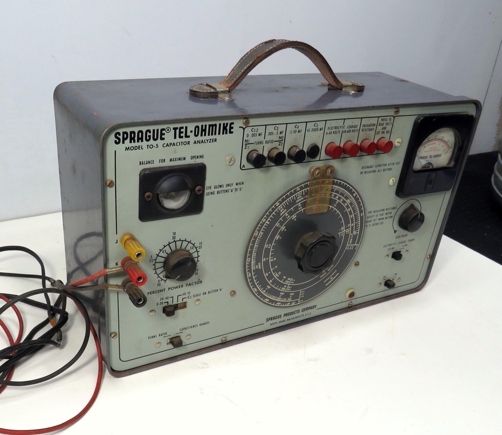 Vintage Sprague Tel-Ohmike Model TO-5 Capacitator Analyzer Test Unit W/ Leads