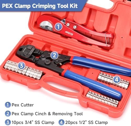 PEX cinch crimp tool with pipe cutter
