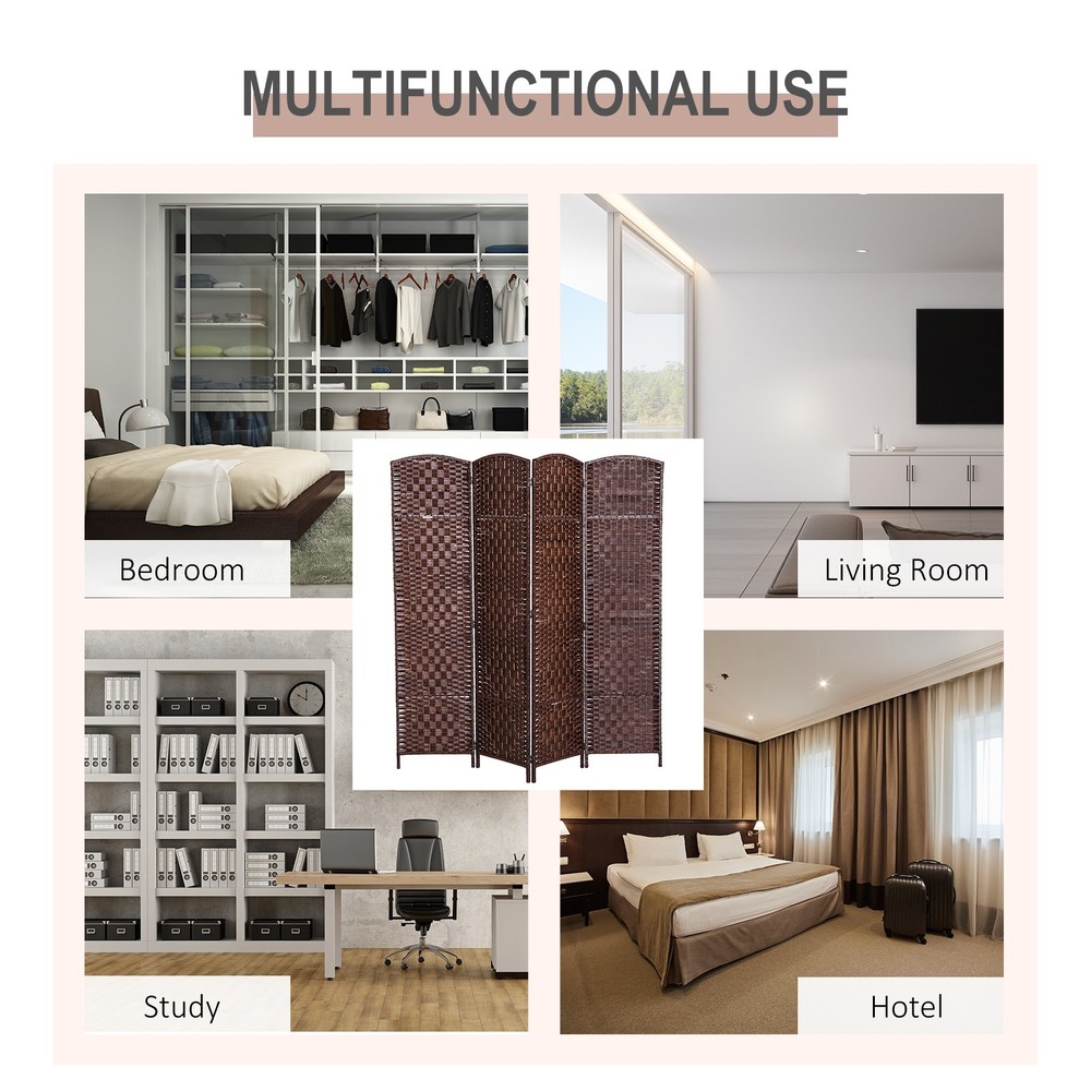 6' Tall Wicker Weave Office 4 Panel Room Divider Folding Privacy Screen Portable