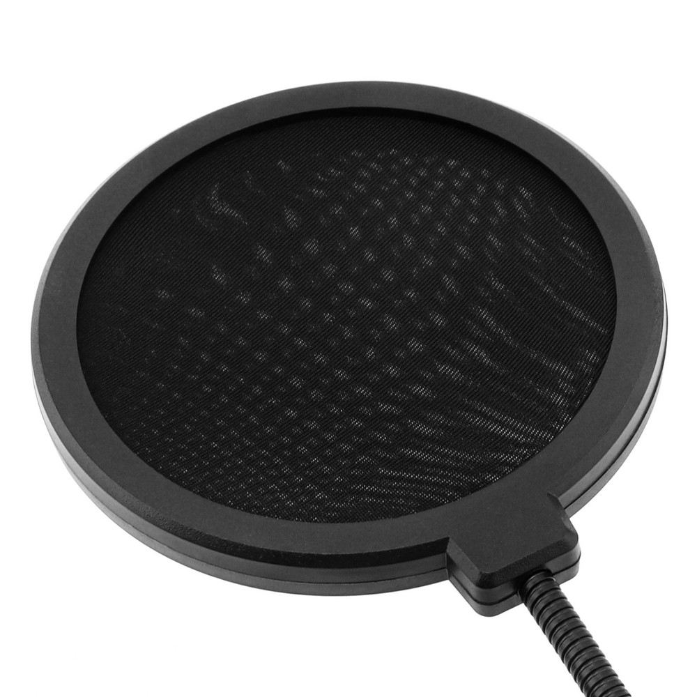 Professional Microphone Pop Filter Shield Dual Layered Wind Pop Screen with Clip
