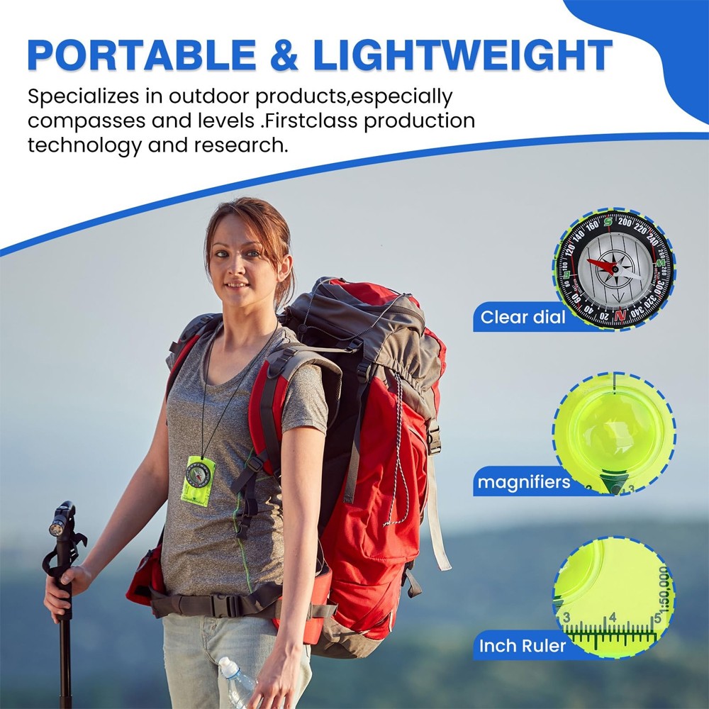 2Pack Orienteering Compass for Hiking Survival, Hiking Backpacking Compass, Boy