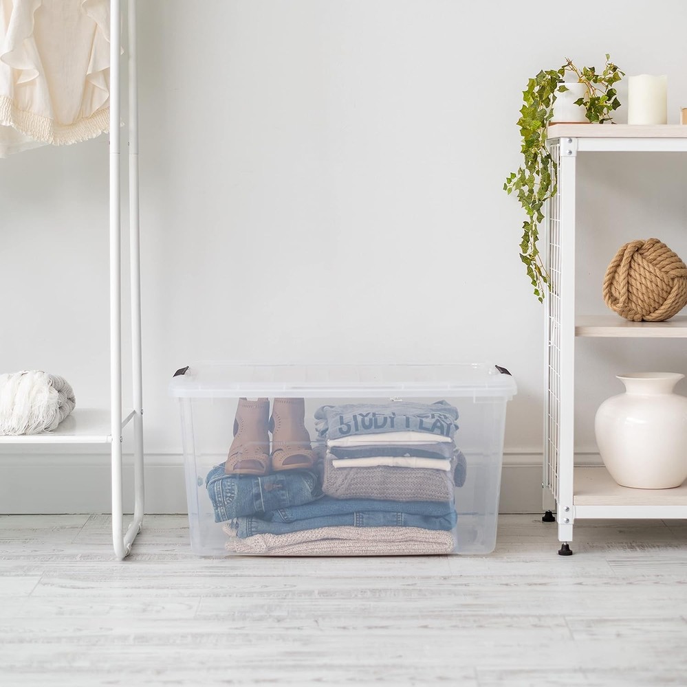 72 QT Plastic Storage Box with Lid - 4-Piece Set, Stackable Containers, Clear