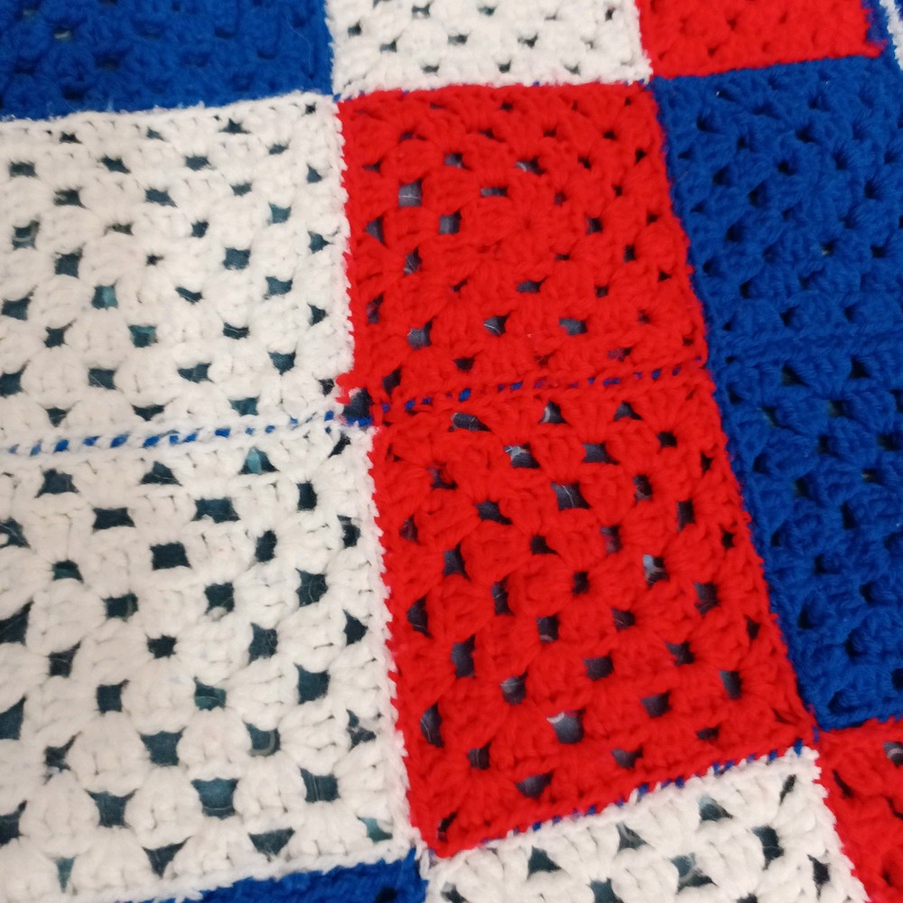 54x42 Crochet Blanket Red White Blue Checkered