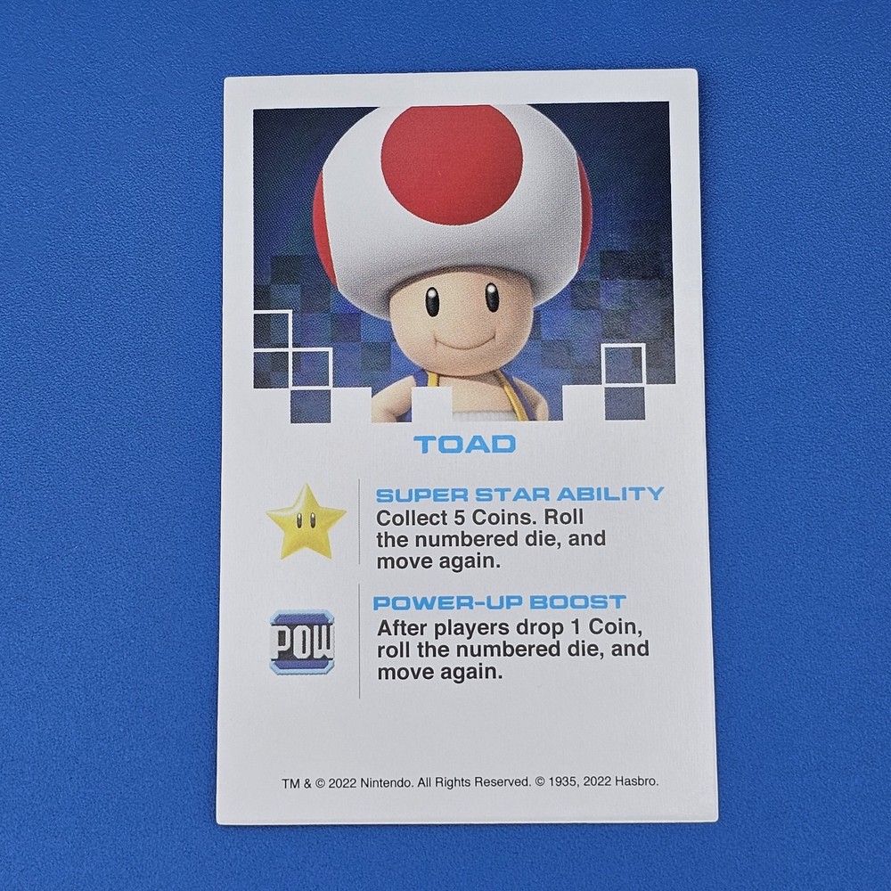 Super Mario Monopoly Gamer Premium Edition Replacement Toad Token and Card