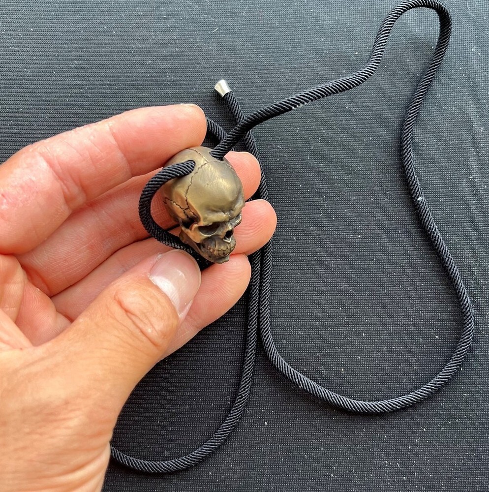 Solid Brass Skull Head Statue Pendant Chain Bead Human Skeleton Model Decor