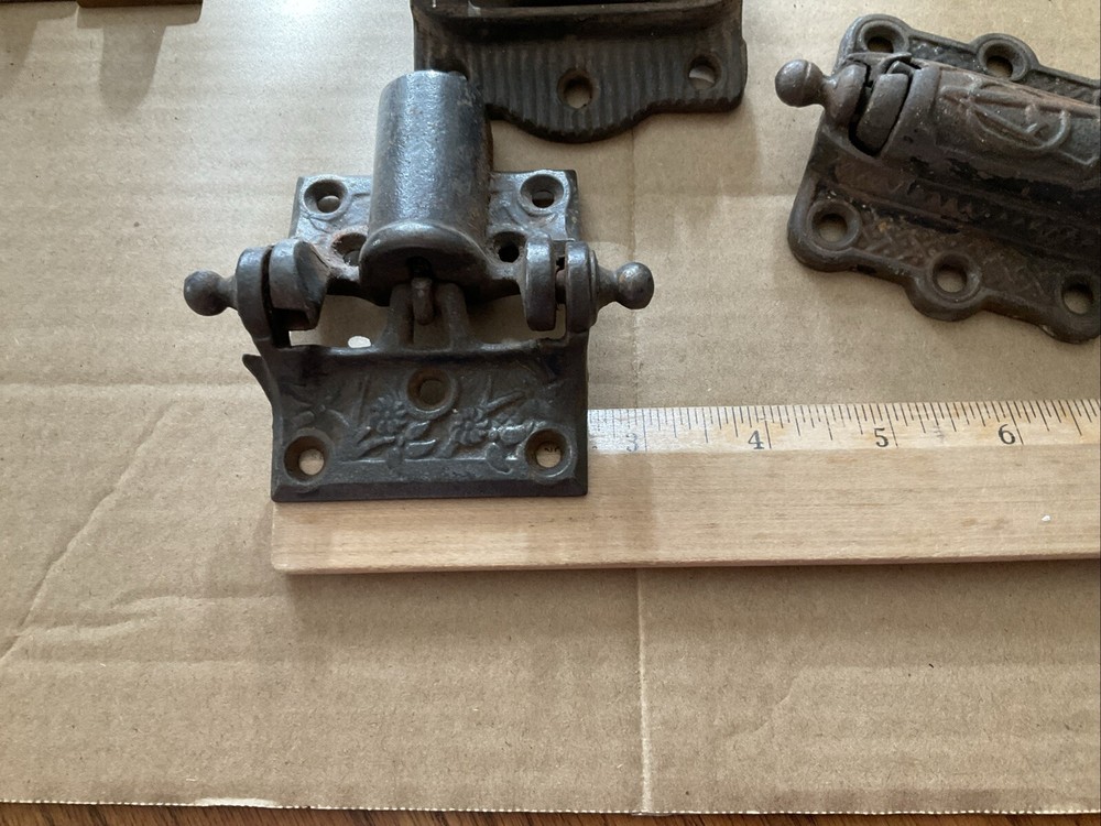 Antique Ornate Victorian Cast Iron Spring Hinge Lot