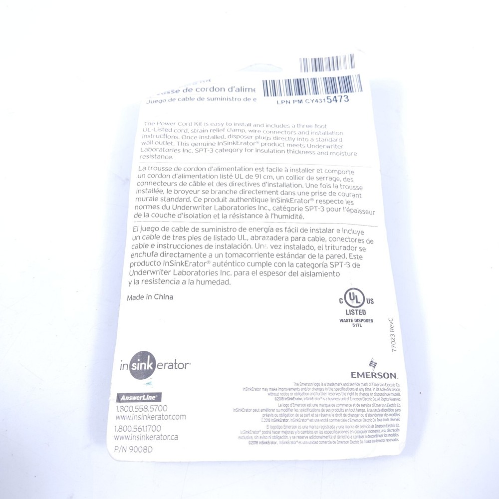 Insinkerator Power Cord Assembly New, Fast Shipping