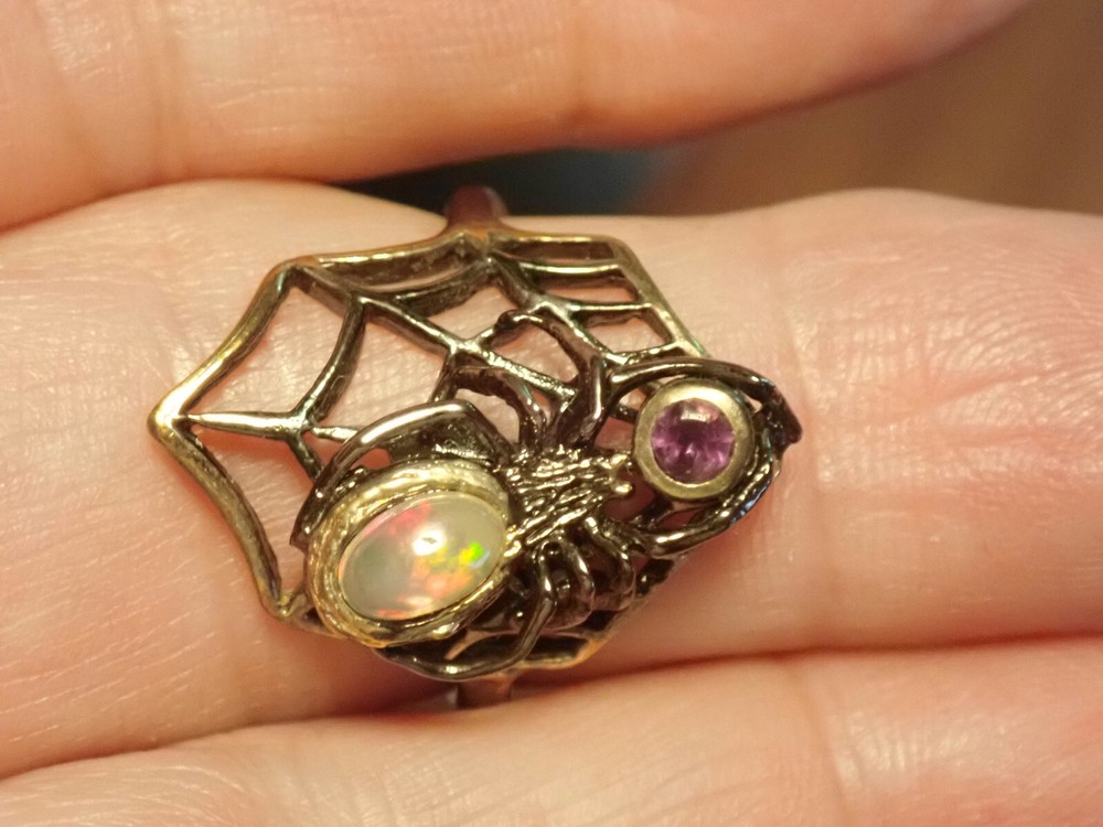 Natural gemstone Opal Sterling Silver Ring sz 7