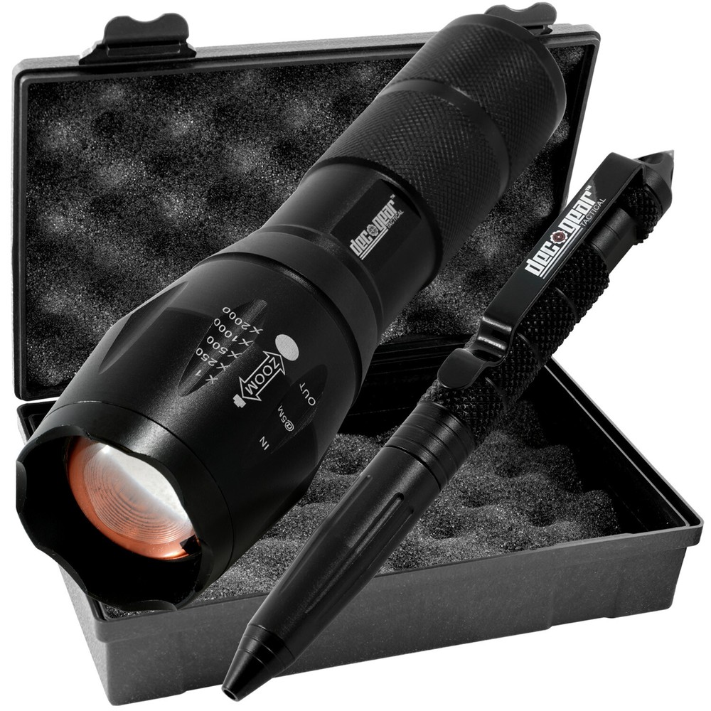 Deco Gear Tactical Flashlight and Pen Set + 2-Pack Survival Bracelet Gift Bundle