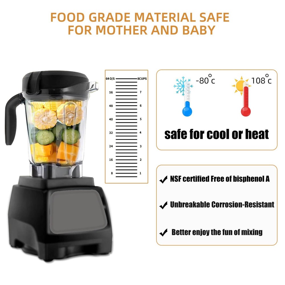 Blender Pitcher 64 oz Low-Profile Container, Compatible with 5200, 750, 5000,...