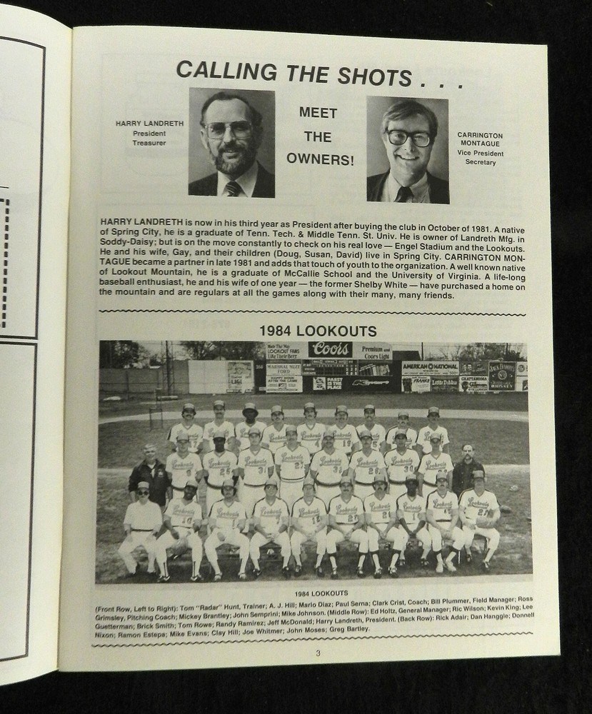 1984 CHATTANOOGA LOOKOUTS BASEBALL PROGRAM