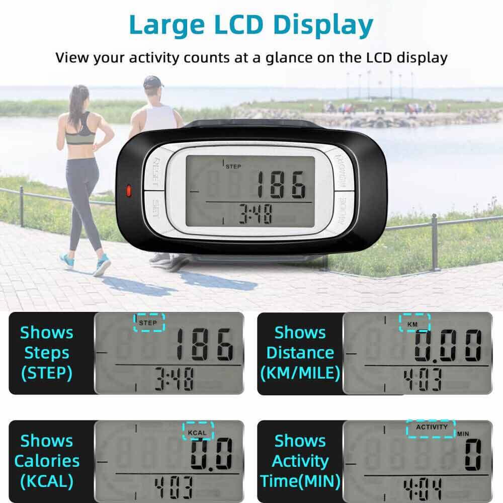 3D Sensor LCD Pedometer Step Walking Distance Calorie Counter Jogging Running