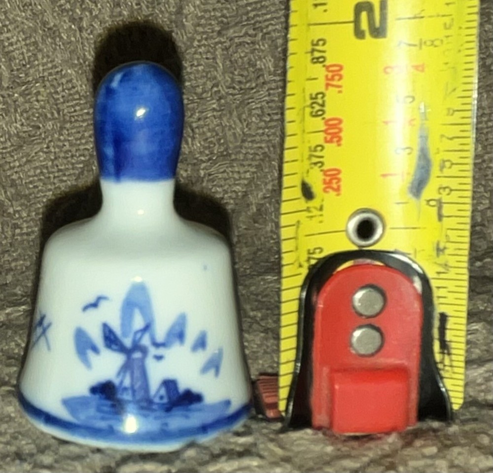 Vintage Miniature Small Delft Blue Style Windmill White Earthenware Bell Hashtag