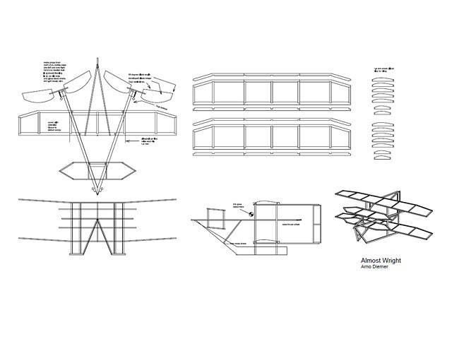 Almost Wright Twin rubber 8" Wingspan RC Model Airplane Printed Plans &Templates