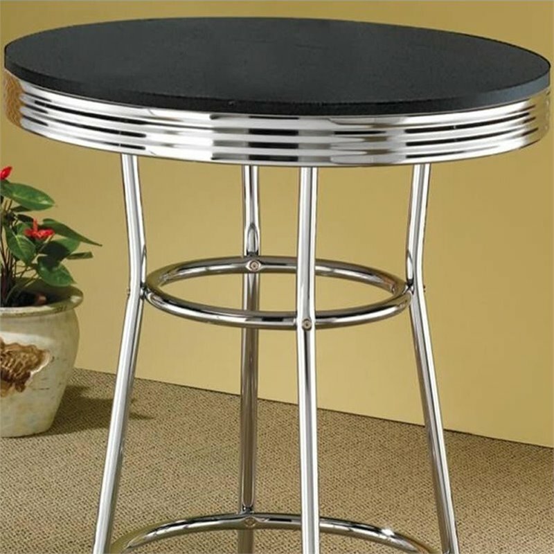 Bowery Hill 30" Round Pub Table in Black and Chrome