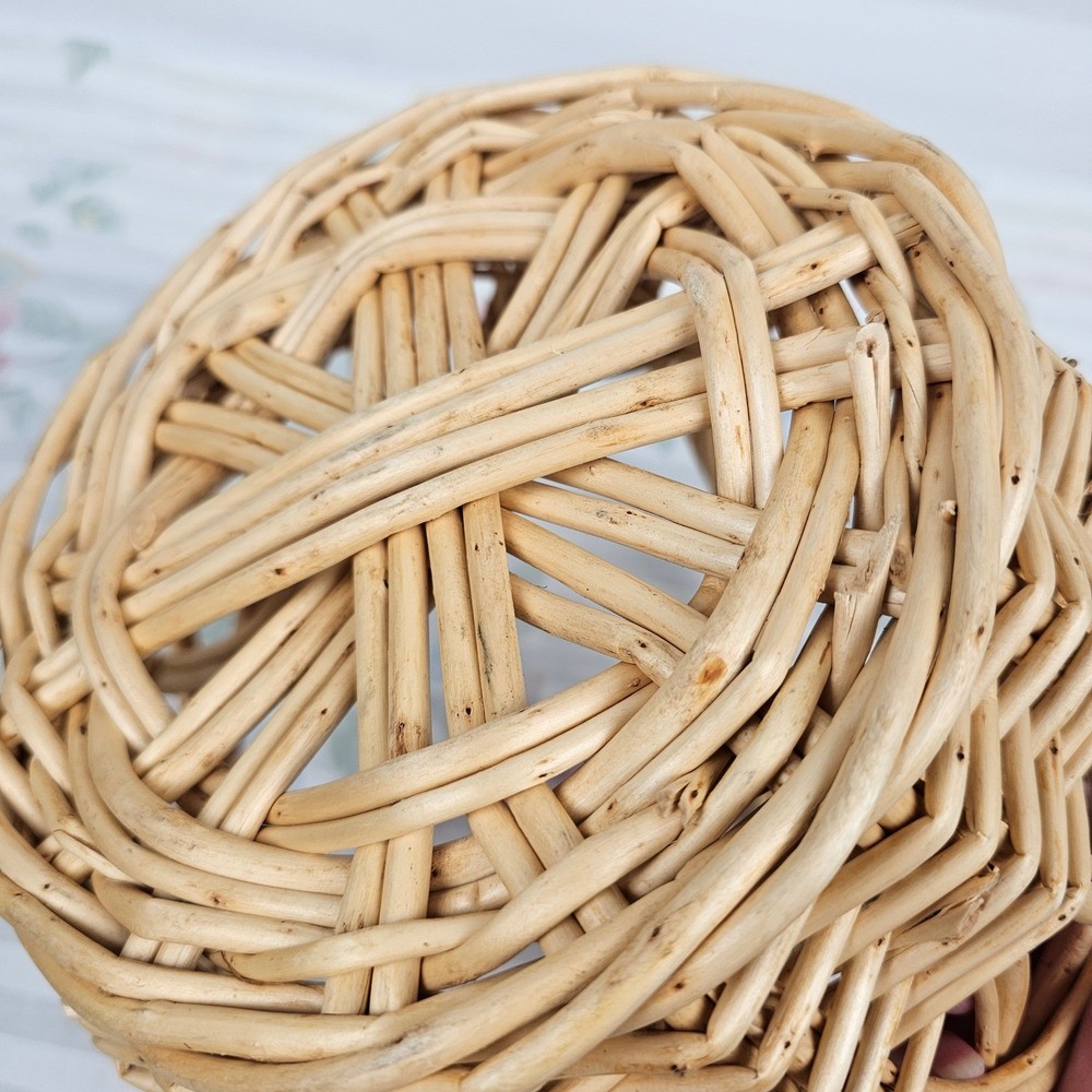 Wicker Woven Basket Natural Tone Decorative Handle Set