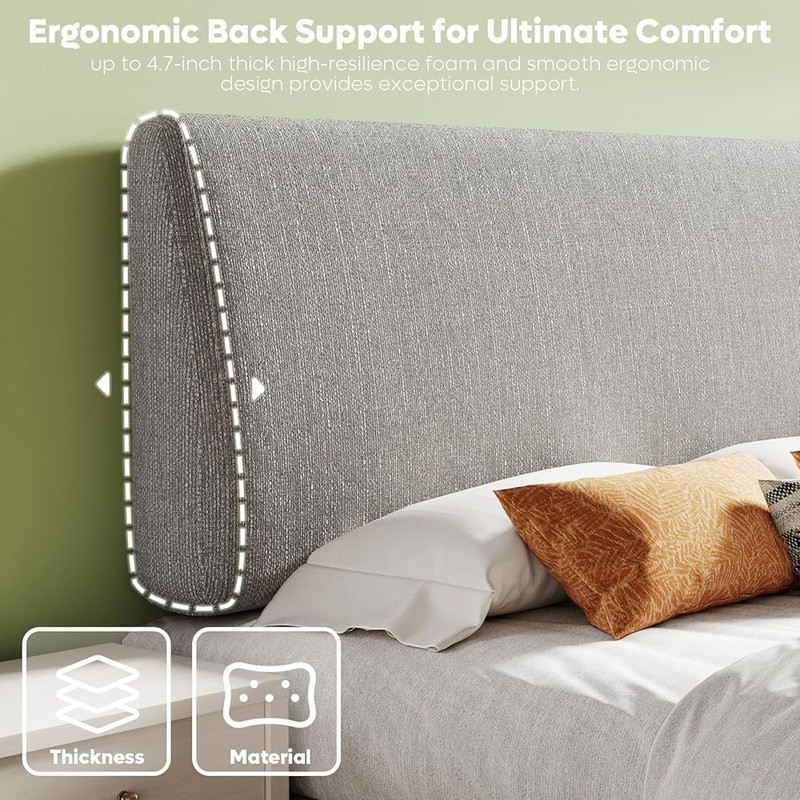 Height Adjustable Upholstered Headboard Comfortable Foam Easy Clean Installation