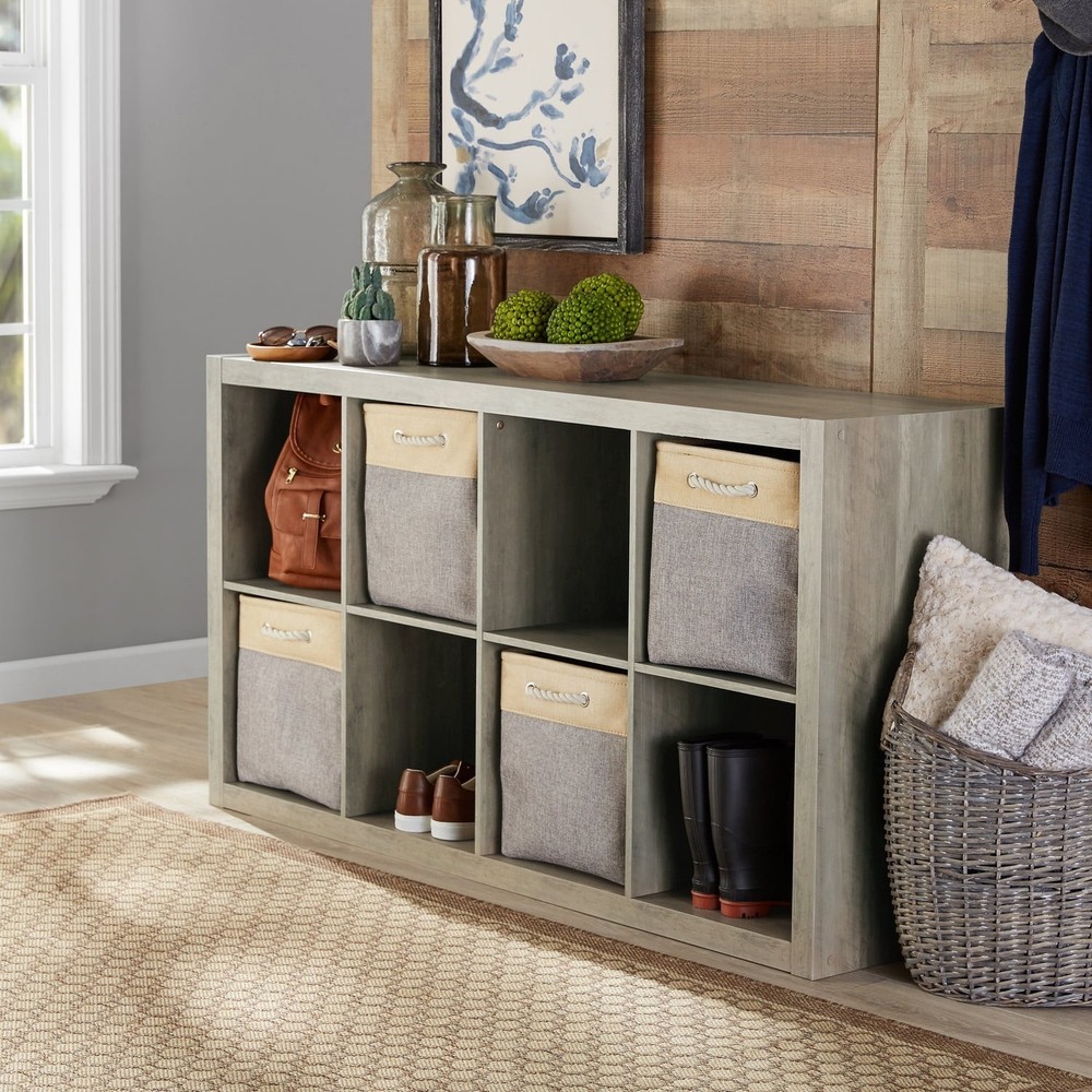 Large 8-Cube Open Storage Organizer Shelves Bookcase, Easy Assembly, Rustic Gray