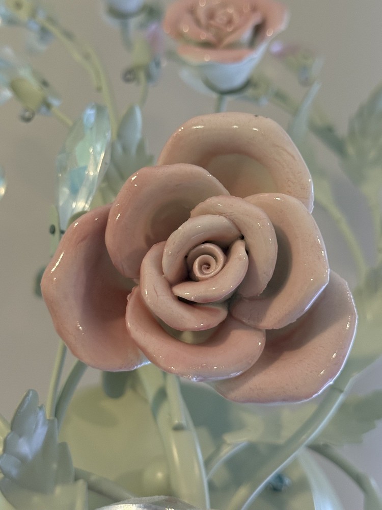 Shabby Chic floral sconces with crystal decorations (pair)