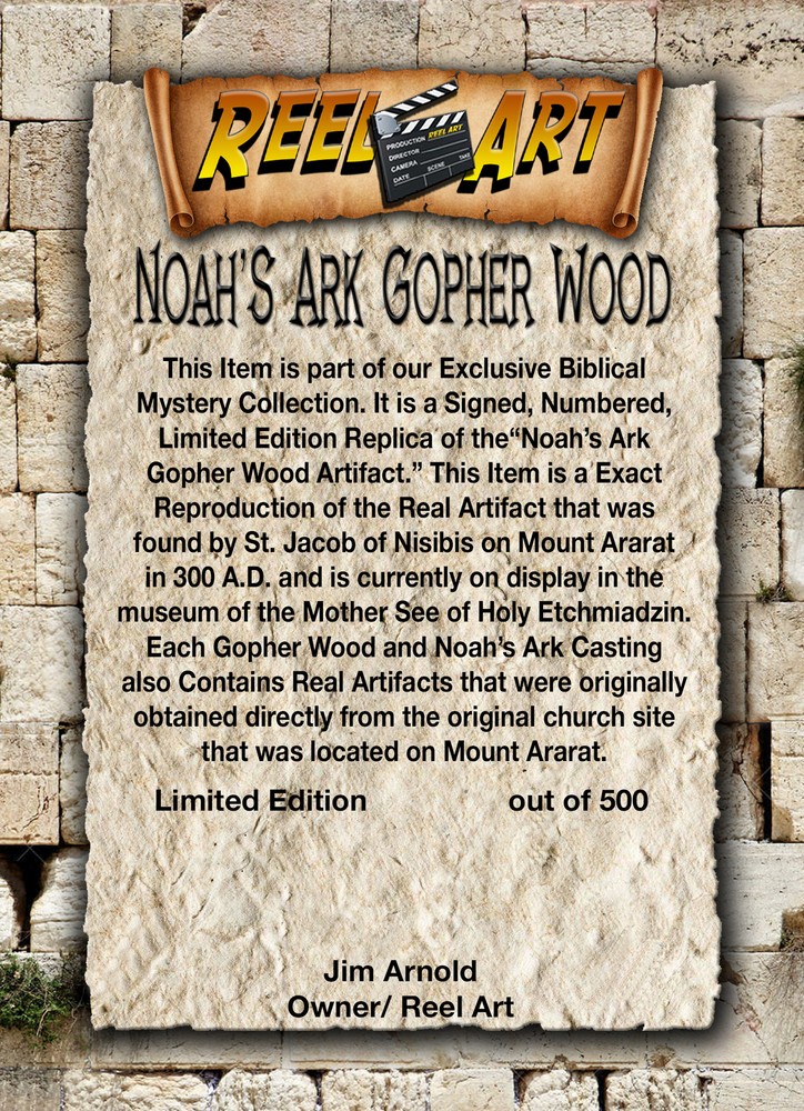 Noah's Ark, Gopher Wood Piece, Solid Resin, Contains Real Artifacts, Free Book