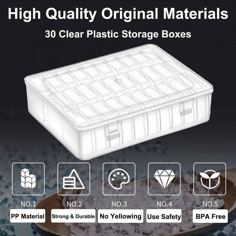 Bead Organizer, 30Pcs Small Clear Plastic Storage Containers with