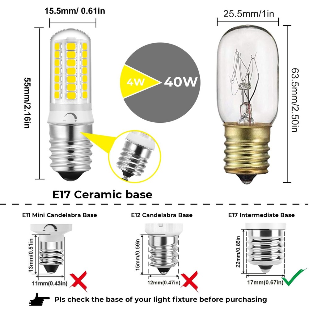 4 Pack E17 LED Bulb Dimmable, 4W Microwave Light Bulb,40Watt Halogen Equivale...