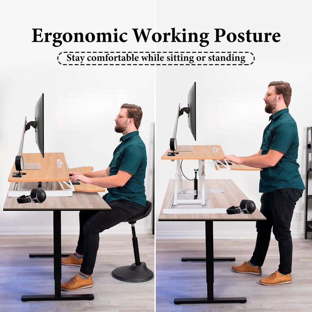37 Sit-Stand Desk Riser Adjustable Converter Rustic