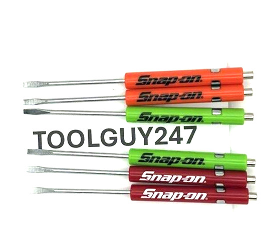 6 SNAP ON TOOLS Pocket Screwdriver, Flat Tip Screwdrivers, MIXED Magnet End NEW