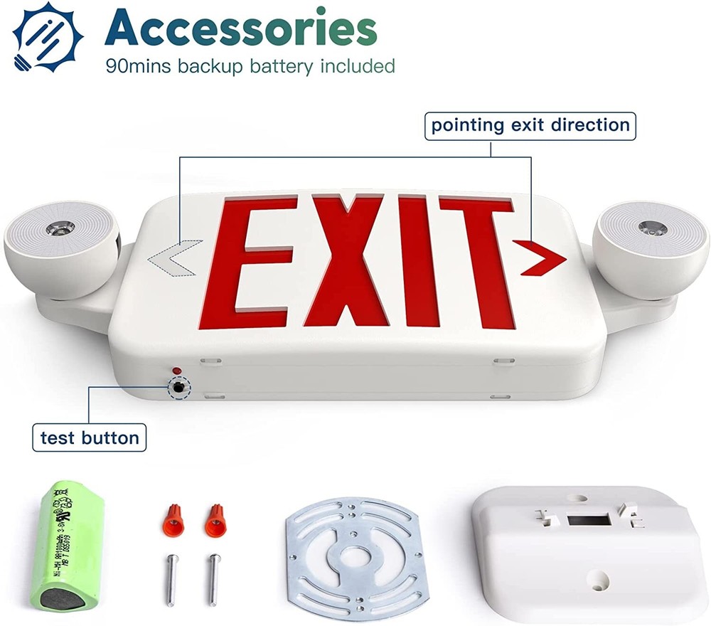 2 Pack LED Exit Sign Emergency Light Compact Combo UL listed Battery Backup(red)