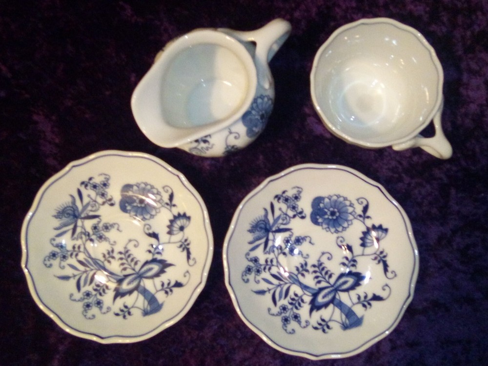 Blue Danube creamer, teacup, and two saucers