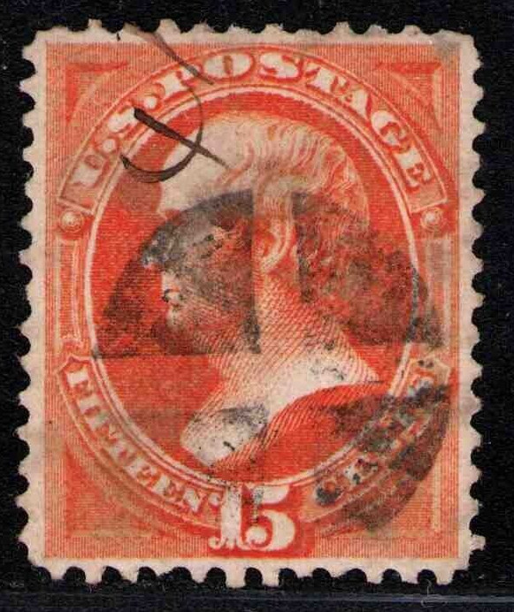1870 US SC 152 15c Bright Orange, Daniel Webster - Used w/ VF Centering
