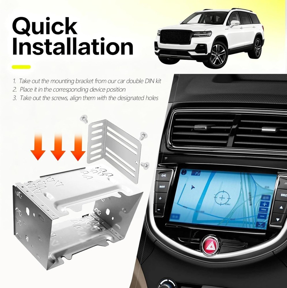2PCS Car Double DIN Install Kit – Adjustable Brackets with 8 Screws for Security