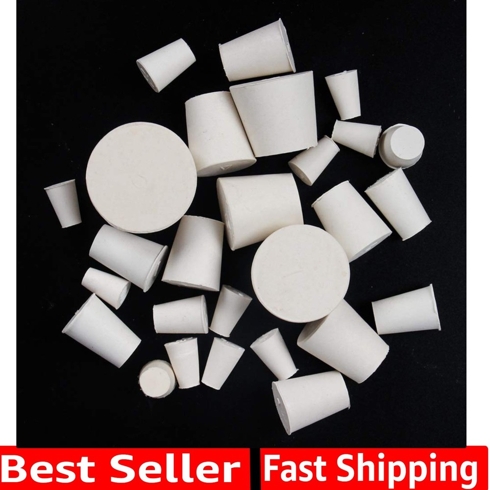 26 Pack Solid Rubber Stopper, White Lab Plug, - Sizes Assortment, 11 Assorted...